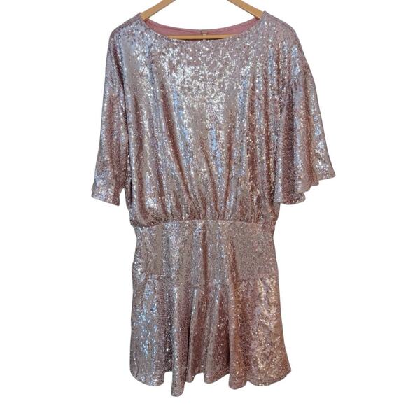 Free People Manuka Pink Sequin Mini Dress Women's L Cocktail Holiday NYE NEW - Picture 4 of 6